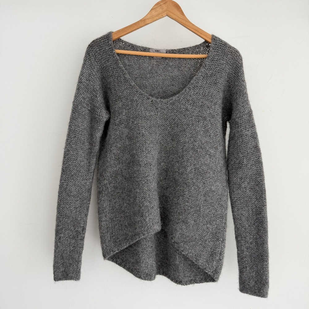 Helmut Lang Sweater Large Gray Alpaca Wool High Low Minimalist